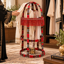 Medium Circular Iron Incense Burner Stand with Traditional San’ani Textile Design – 14.25" x 14.25" x 30"