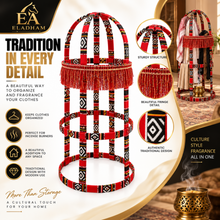 Medium Circular Iron Incense Burner Stand with Traditional San’ani Textile Design – 14.25" x 14.25" x 30"