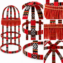Medium Circular Iron Incense Burner Stand with Traditional San’ani Textile Design – 14.25" x 14.25" x 30"