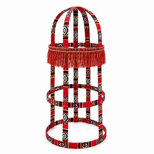Medium Circular Iron Incense Burner Stand with Traditional San’ani Textile Design – 14.25" x 14.25" x 30"