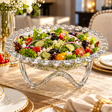 Large Clear Pedestal Serving Bowl with Bubble Design – Raised Fruit, Candy & Dessert Bowl with Stand, 13.75"