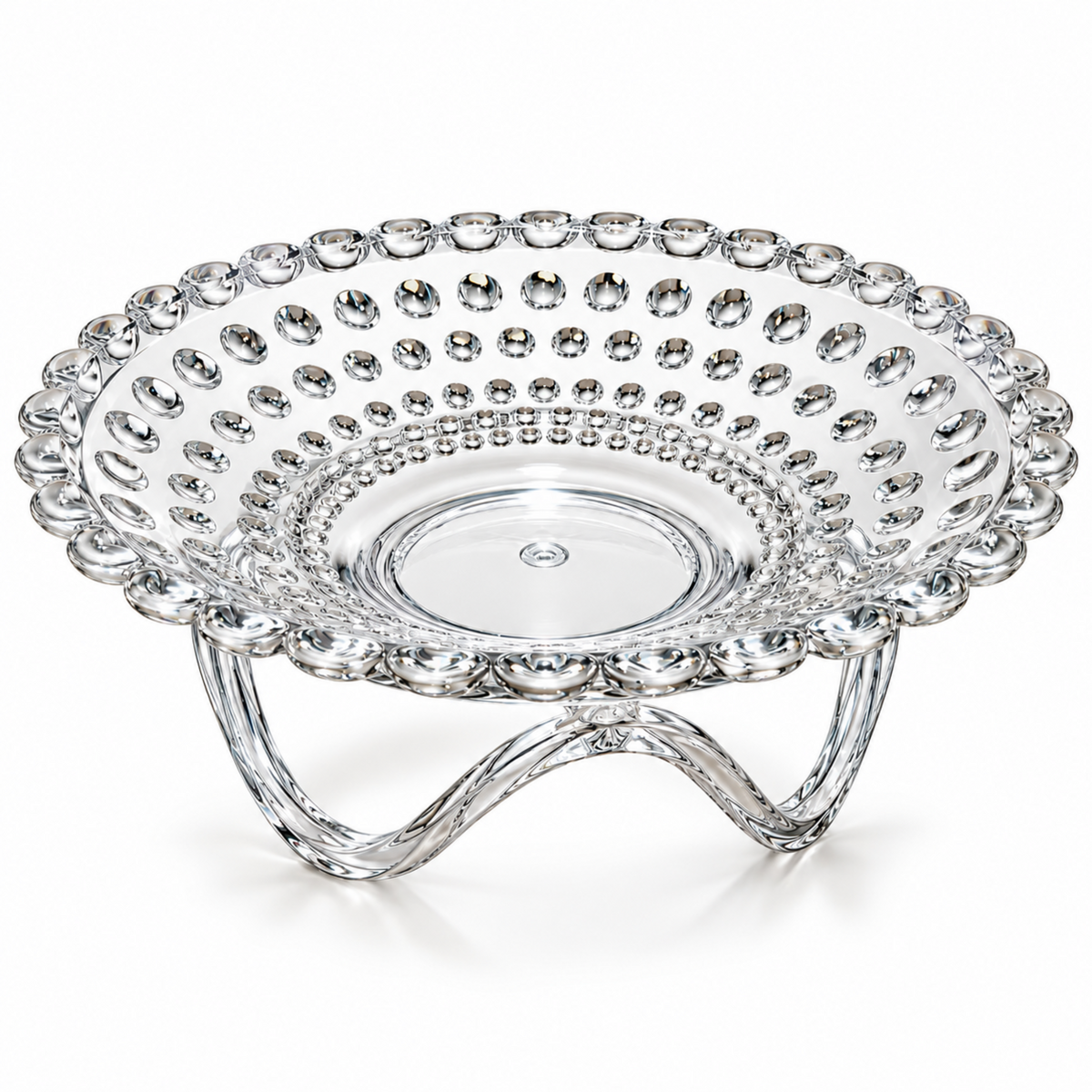 Large Clear Pedestal Serving Bowl with Bubble Design – Raised Fruit, Candy & Dessert Bowl with Stand, 13.75"