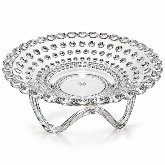 Large Clear Pedestal Serving Bowl with Bubble Design – Raised Fruit, Candy & Dessert Bowl with Stand, 13.75"