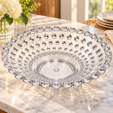 Clear Bubble-Design Serving Bowl with Decorative Beaded Rim – Large Fruit, Candy & Dessert Bowl, 13.75"