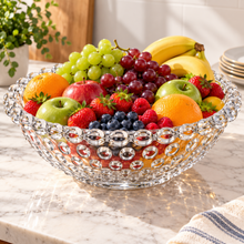 Clear Bubble-Design Serving Bowl with Decorative Beaded Rim – Large Fruit, Candy & Dessert Bowl, 13.75"