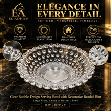 Clear Bubble-Design Serving Bowl with Decorative Beaded Rim – Large Fruit, Candy & Dessert Bowl, 13.75"
