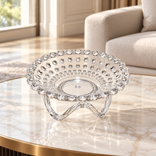 Clear Pedestal Serving Bowl with Bubble Design – Decorative Raised Fruit, Candy & Dessert Bowl, Medium