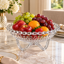 Clear Pedestal Serving Bowl with Bubble Design – Decorative Raised Fruit, Candy & Dessert Bowl, Medium