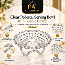 Clear Pedestal Serving Bowl with Bubble Design – Decorative Raised Fruit, Candy & Dessert Bowl, Medium