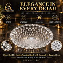 Clear Bubble-Design Serving Bowl with Decorative Beaded Rim – Medium Fruit, Candy & Dessert Bowl, 11.75"