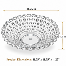 Clear Bubble-Design Serving Bowl with Decorative Beaded Rim – Medium Fruit, Candy & Dessert Bowl, 11.75"