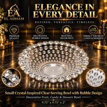Small Crystal-Inspired Clear Serving Bowl with Bubble Design – Decorative Fruit, Candy & Dessert Bowl, 9.75"