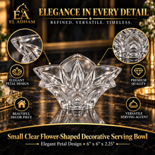 Small Clear Flower-Shaped Decorative Serving Bowl – Elegant Petal Design, 6" x 6" x 2.25"