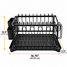 2-Tier Black Kitchen Dish Drying Rack with Drain Tray & Utensil Holders – Space-Saving Countertop Dish Organizer