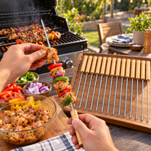 12-Piece BBQ Skewer Set with Wooden Handles – Reusable Metal Kabob Skewers for Grilling, Large, 15.5 Inch