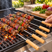 6-Piece BBQ Skewer Set with Wooden Handles – Reusable Metal Kabob Skewers for Grilling, Large, 15.5 Inch