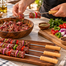 6-Piece BBQ Skewer Set with Wooden Handles – Reusable Metal Kabob Skewers for Grilling, Large, 15.5 Inch