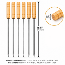 6-Piece BBQ Skewer Set with Wooden Handles – Reusable Metal Kabob Skewers for Grilling, Large, 15.5 Inch