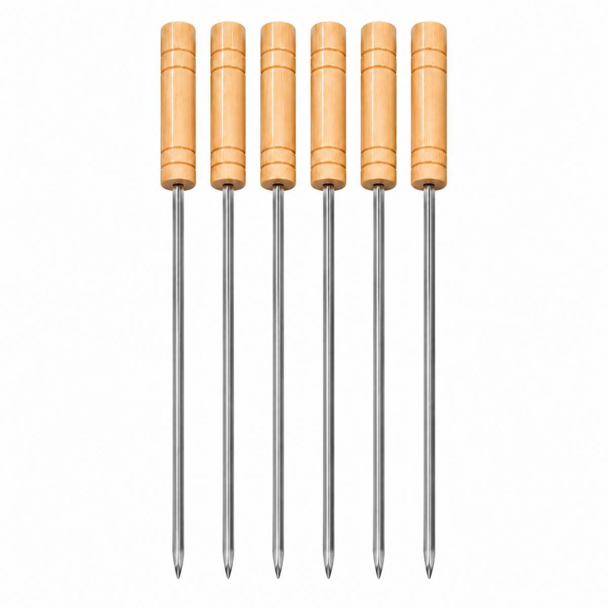 6-Piece BBQ Skewer Set with Wooden Handles – Reusable Metal Kabob Skewers for Grilling, Large, 15.5 Inch