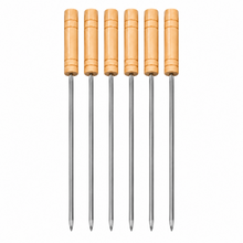 6-Piece BBQ Skewer Set with Wooden Handles – Reusable Metal Kabob Skewers for Grilling, Large, 15.5 Inch