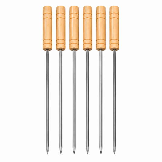 6-Piece BBQ Skewer Set with Wooden Handles – Reusable Metal Kabob Skewers for Grilling, Large, 15.5 Inch