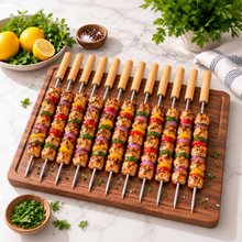 12-Piece BBQ Skewer Set with Wooden Handles – Reusable Metal Kabob Skewers for Grilling, Small, 12"