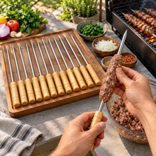 12-Piece BBQ Skewer Set with Wooden Handles – Reusable Metal Kabob Skewers for Grilling, Small, 12"