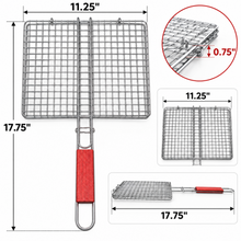 Large Rectangular BBQ Grill Basket with Long Wooden Handle – Wire Mesh Grilling Basket, 17.75" x 11.25"
