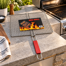 Extra-Large Rectangular BBQ Grill Basket with Long Wooden Handle – Wire Mesh Grilling Basket, 24.25" x 15.75"