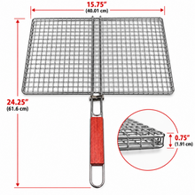 Extra-Large Rectangular BBQ Grill Basket with Long Wooden Handle – Wire Mesh Grilling Basket, 24.25" x 15.75"