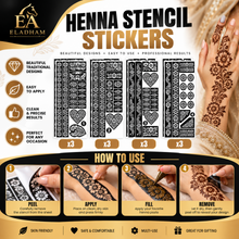 12-Piece Henna Tattoo Stencil Kit – 4 Floral Body Art Designs, 3 of Each, Temporary Tattoo Stencils