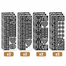 12-Piece Henna Tattoo Stencil Kit – 4 Floral Body Art Designs, 3 of Each, Temporary Tattoo Stencils