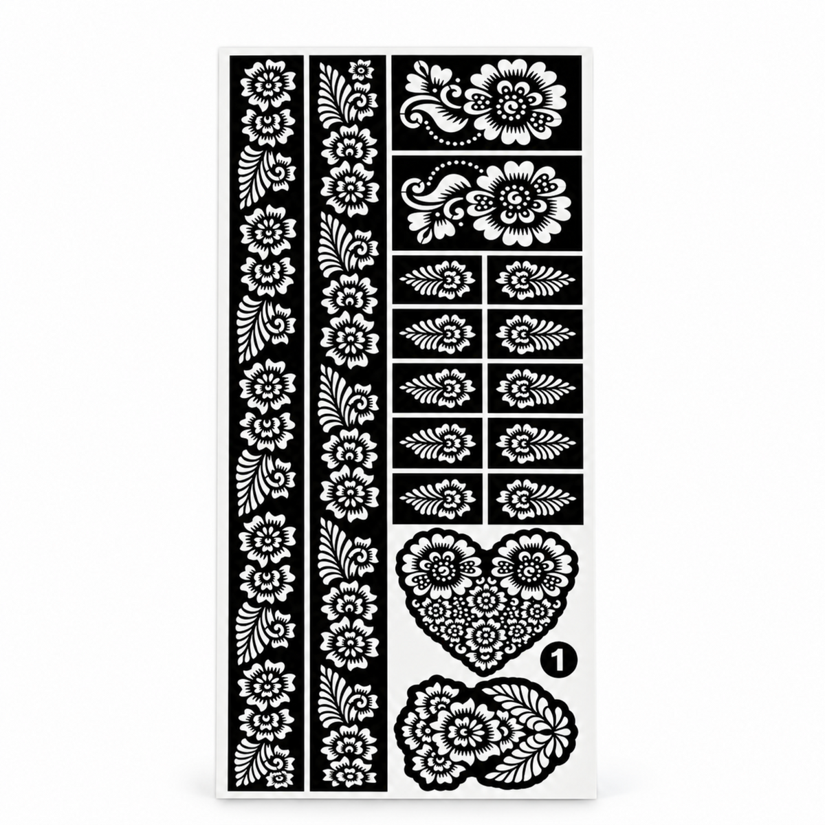 12-Piece Henna Tattoo Stencil Kit – 4 Floral Body Art Designs, 3 of Each, Temporary Tattoo Stencils