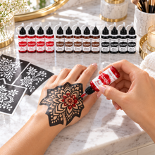 12-Pack Temporary Tattoo Ink Set – Red, Brown & Black, 0.5 oz Bottles, 4 of Each Color