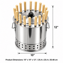 Medium Stainless Steel Charcoal BBQ Grill & Skewer Set – Portable Vertical Kabob Grill with Wooden-Handle Skewers, Lid & Accessories