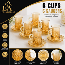 12-Piece Amber Glass Turkish Tea Cup and Saucer Set, 120 mL