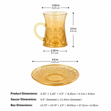 12-Piece Amber Glass Turkish Tea Cup and Saucer Set, 120 mL