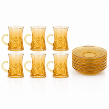 12-Piece Amber Glass Turkish Tea Cup and Saucer Set, 120 mL