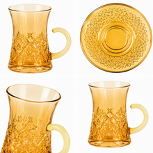 12-Piece Amber Glass Turkish Tea Cup and Saucer Set, 120 mL