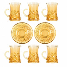 12-Piece Amber Glass Turkish Tea Cup and Saucer Set, 120 mL