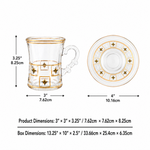 12-Piece Gold-Rimmed Glass Turkish Tea Cup and Saucer Set with Black Geometric Accents