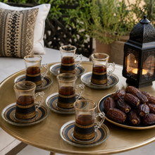12-Piece Black and Gold Turkish Tea Glass Set with Matching Saucers