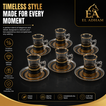 12-Piece Black and Gold Turkish Tea Glass Set with Matching Saucers