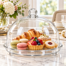 XL Clear Round Covered Serving Platter with Tall Dome Lid & Decorative Knob – Cake, Pastry & Dessert Server