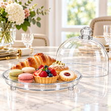 XL Clear Round Covered Serving Platter with Tall Dome Lid & Decorative Knob – Cake, Pastry & Dessert Server