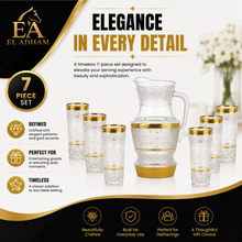7- Piece Gold Accent Glass Pitcher w/ 6 Matching Cups-Golden Stars