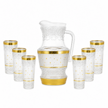 7- Piece Gold Accent Glass Pitcher w/ 6 Matching Cups-Golden Stars