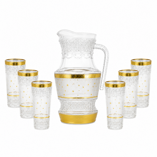 7-Piece Gold Star Glass Beverage Set with Pitcher and 6 Matching Cups