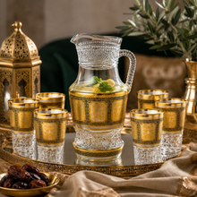 7- Piece Gold Accent Glass Pitcher w/ 6 Matching Cups