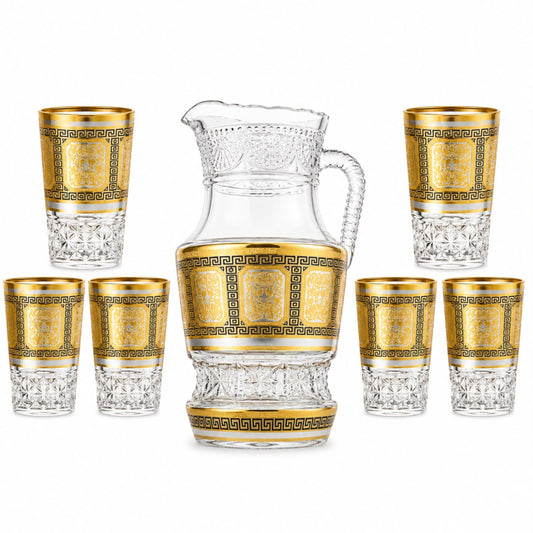 7-Piece Gold Accent Glass Beverage Set with Pitcher and 6 Matching Cups